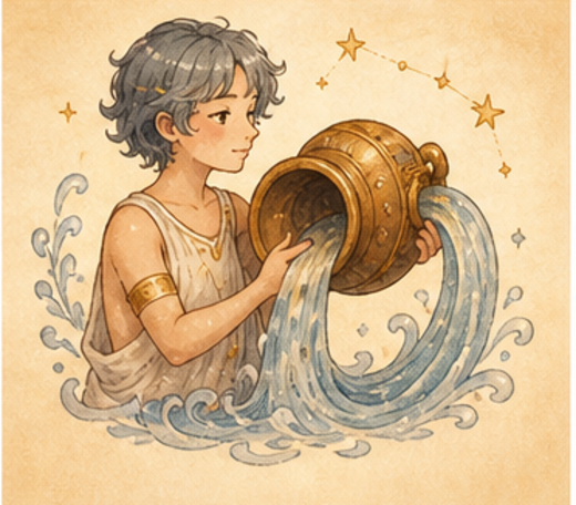 水瓶座の水瓶を持つ人物イラスト