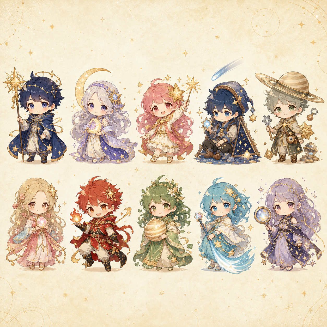守護星キャラクター診断のデフォルメキャラクターたち